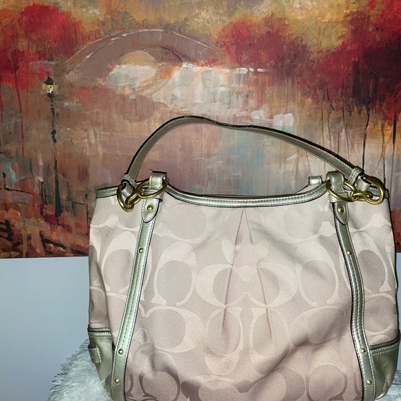 Coach purse silver and tan color - Picture 1 of 7
